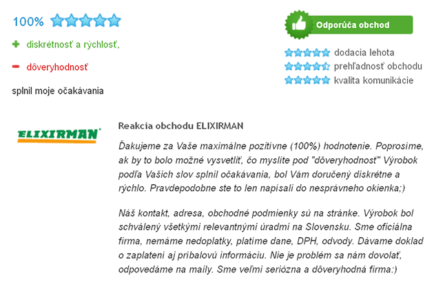 Reakcia predajcu na recenzie Elixirmanu na heureka.sk Reakcia predajcu na recenzie Elixirmanu na heureka.sk